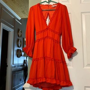 Red Ruffled Dress Backless V-Neck